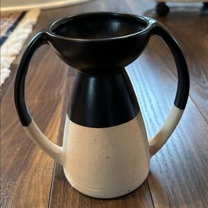 Two-Toned Modern stoneware Vase with handles black cream trendy McGee